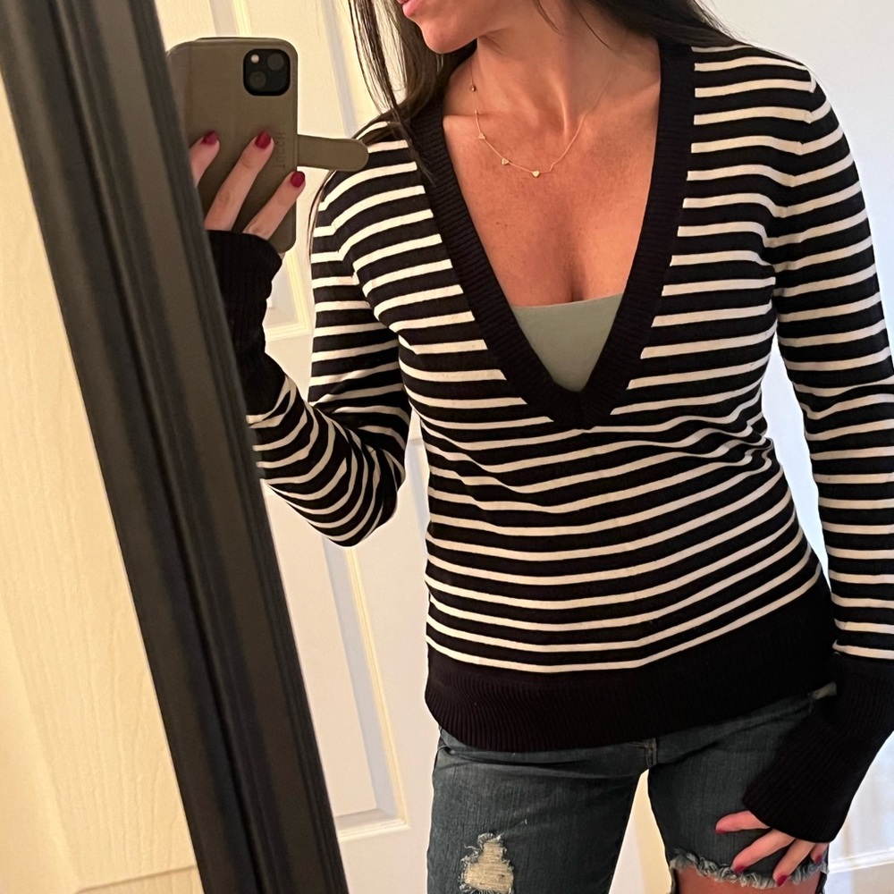 RL Deep V Striped Sweater